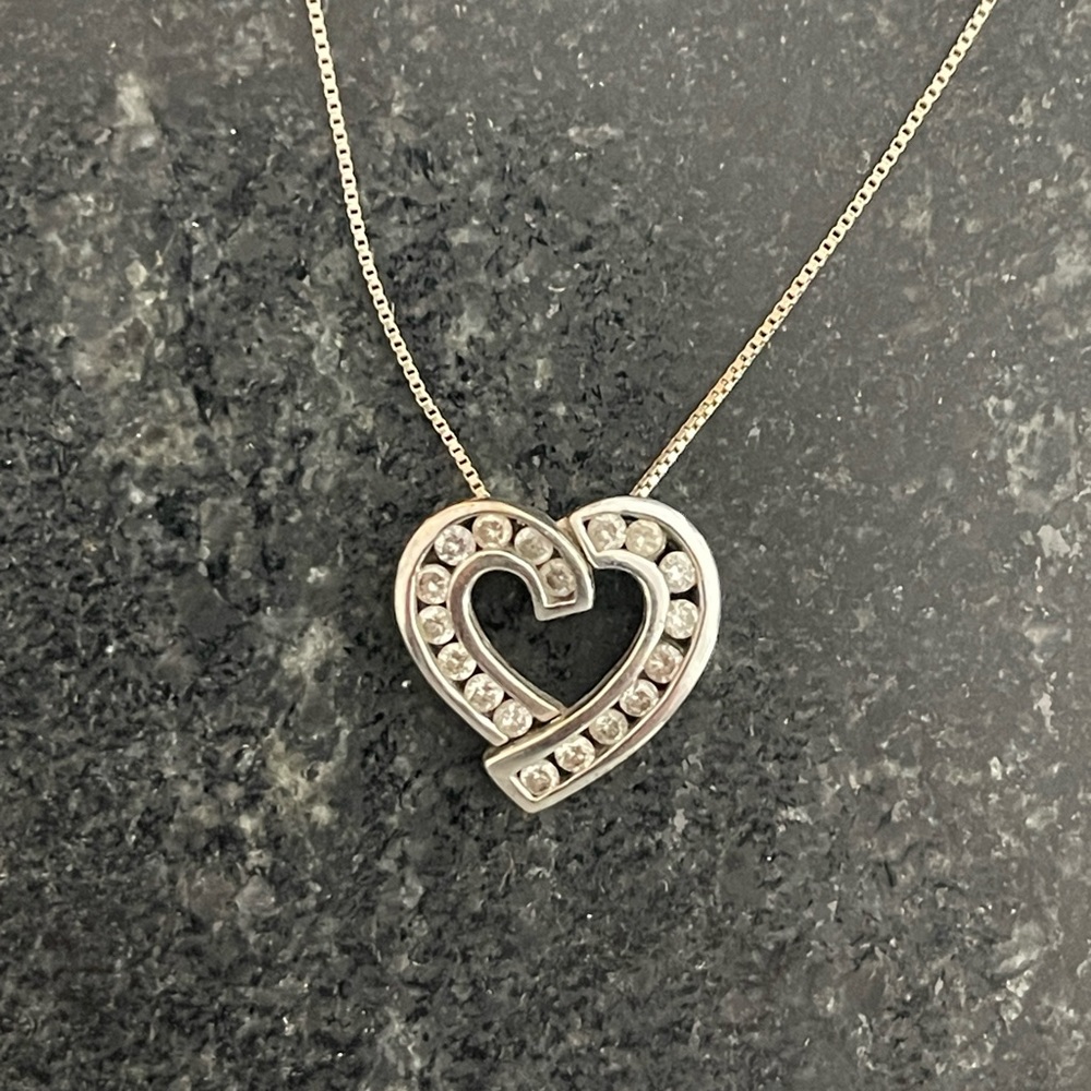 14k White Gold & Diamond Heart Pendant Necklace with 20-inch White Gold Chain